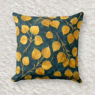 Golden Ochre Quaking Aspen Watercolor Pattern Throw Pillow