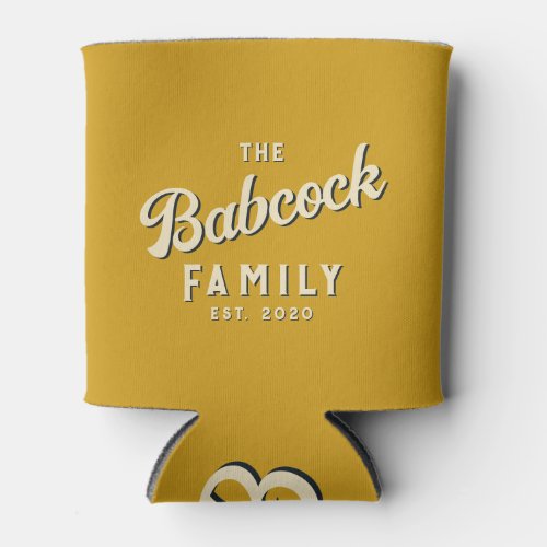 Golden Ochre Retro Family Name &amp; Year Can Cooler