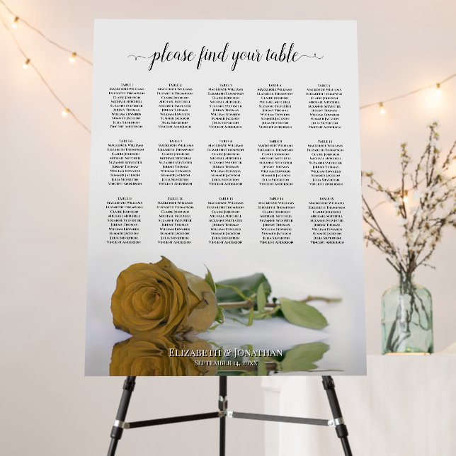 Golden Ochre Rose 15 Table Wedding Seating Chart Foam Board (In Situ (Stand))