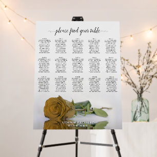 Golden Ochre Rose 15 Table Wedding Seating Chart Foam Board
