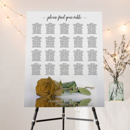 Golden Ochre Rose 20 Table Wedding Seating Chart Foam Board