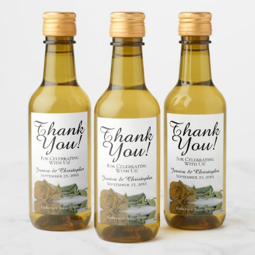 Golden Ochre Rose Elegant Wedding Thank You Mini Wine Label