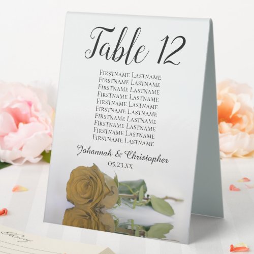 Golden Ochre Rose Wedding Seating Chart Number Table Tent Sign