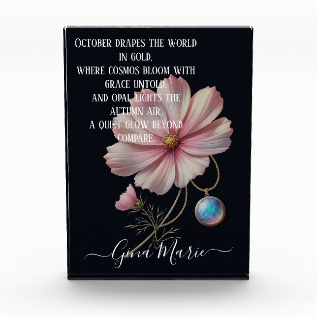 Golden October Poem with Cosmos and Opal Glow Photo Block (Front)