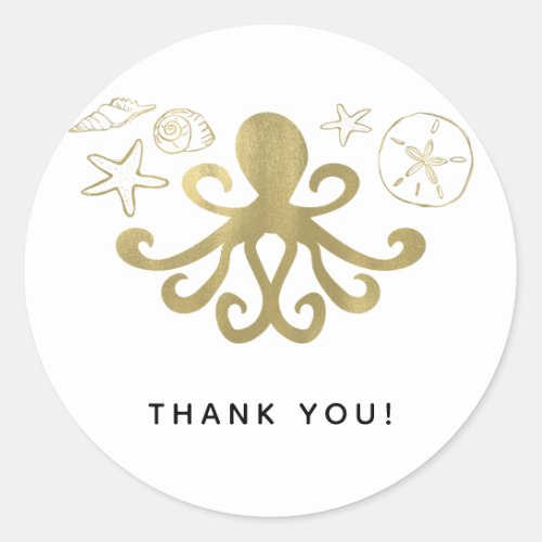 Golden Octopus  Sea Shells Beach Birthday Party Classic Round Sticker