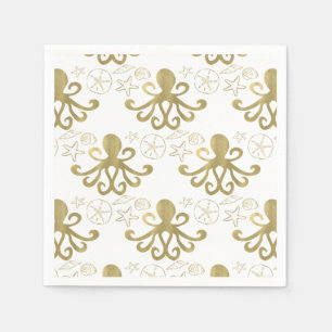 Golden Octopus & Sea Shells Beach Birthday Party Napkins