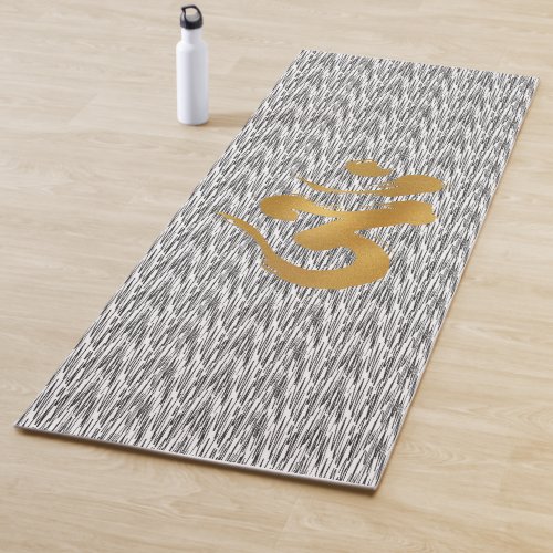 Golden Ohm Symbol on Black Zig Zag Pattern Yoga Mat