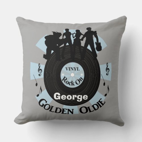 Golden Oldie Vinyl Records Rock On Personalized Throw Pillow