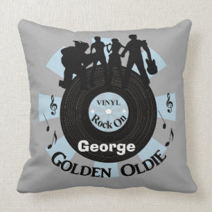 Golden Oldie Vinyl Records Rock On Personalized Throw Pillow