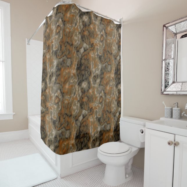 Golden Olive Abstract Shower Curtain (In Situ)