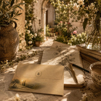 Golden Olive Grove Mediterranean Sunset Landscape Envelope
