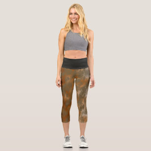 Golden Olive Marble Capri Leggings