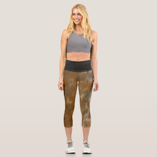 Golden Olive Marble Capri Leggings