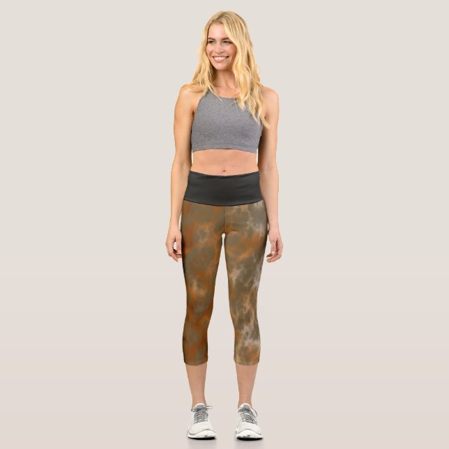 Golden Olive Marble   Capri Leggings (Front)