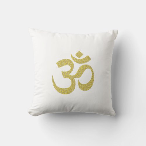 Golden Om Buddhist Symbol for White Square Pillow