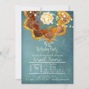Golden Om Flower Mandala Design 50th Birthday Teal Invitation
