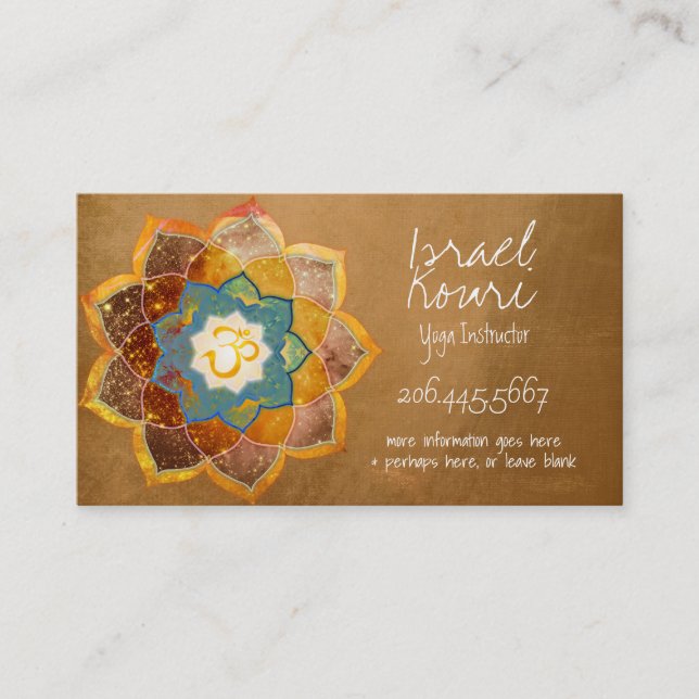 Golden Om Flower Mandala Design Gold Business Card (Front)