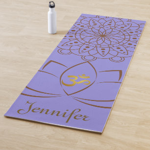 Golden Om Lotus Mandala + Your Name Spiritual Yoga Mat
