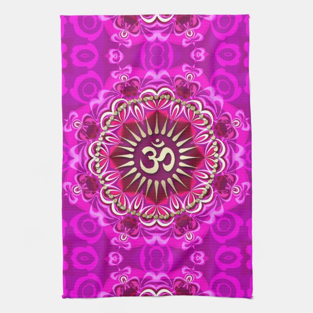 Golden OM Modern Pink Floral Batik Cloth Banner (Vertical)
