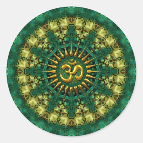 Golden Om  Nature Green Mandala Geometry Art Classic Round Sticker