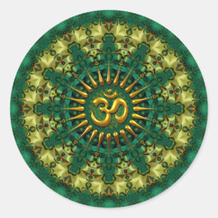 Golden Om & Nature Green Mandala Geometry Art Classic Round Sticker