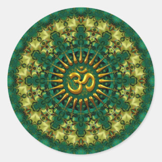 Golden Om & Nature Green Mandala Geometry Art Classic Round Sticker