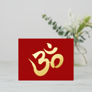 Golden OM On Dark Red Foil Holiday Postcard