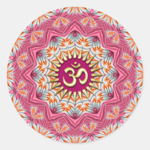 Golden Om on Sweet Orange Pink Classic Round Sticker