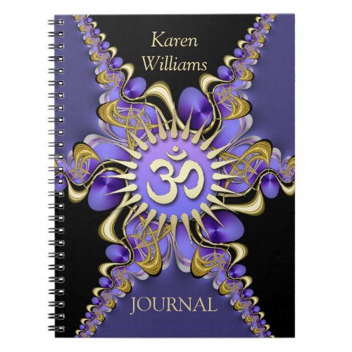 Golden Om Purple Fractal Lace Elegant Notebook