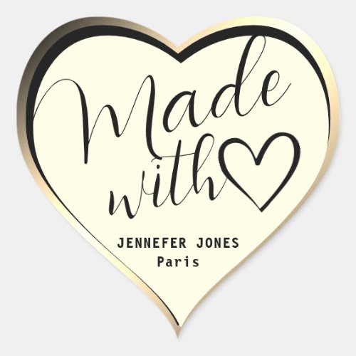 Golden Ombre Made with Love Calligraphy Lettering Heart Sticker