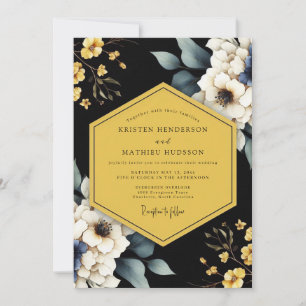 Golden Onyx Flora Wedding Invitation