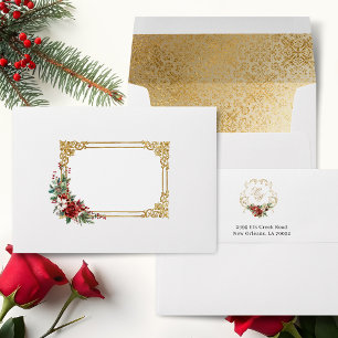 Golden Opulence Christmas Floral Wedding Envelope