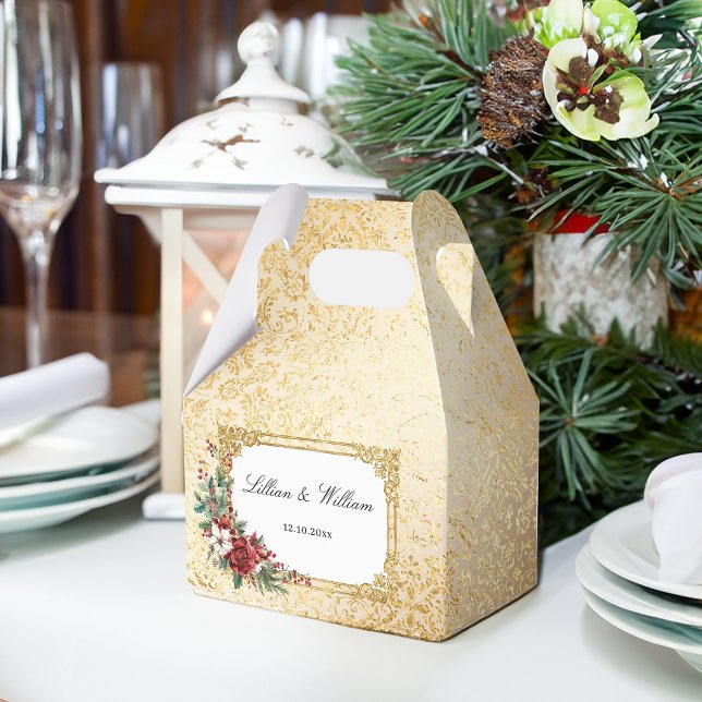 Golden Opulence Christmas Floral Wedding Favor Boxes (Creator Uploaded)