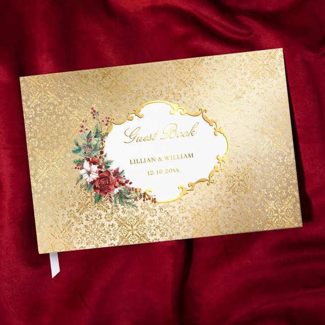 Golden Opulence Christmas Floral Wedding Foil Guest Book (Creator Uploaded)