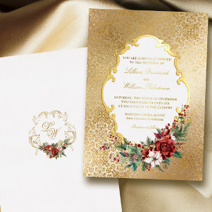 Golden Opulence Christmas Floral Wedding Foil Invitation