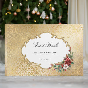 Golden Opulence Christmas Floral Wedding Guest Book