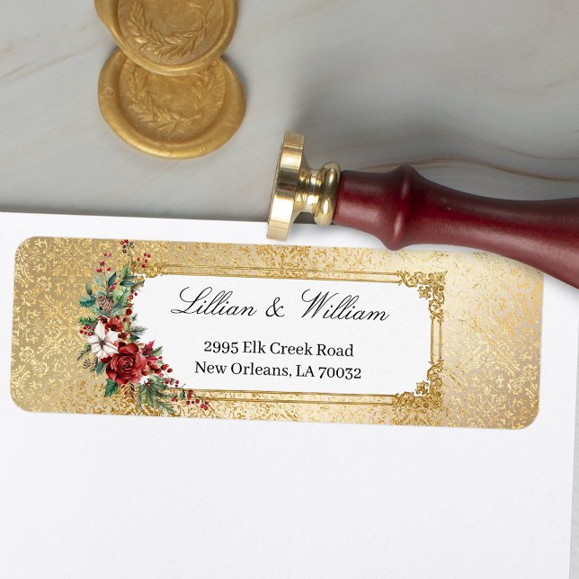Golden Opulence Christmas Floral Wedding Label (Creator Uploaded)
