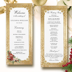 Golden Opulence Christmas Floral Wedding Program