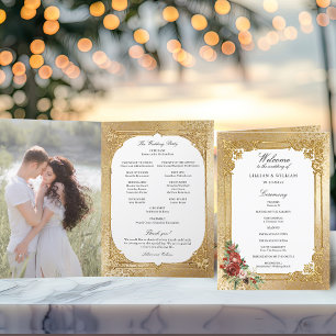 Golden Opulence Christmas Floral Wedding Program