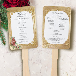 Golden Opulence Christmas Floral Wedding Program Hand Fan