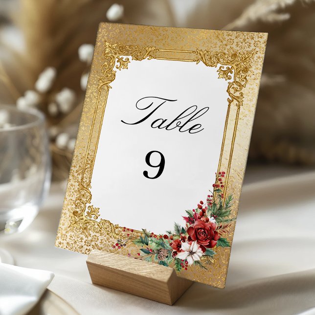 Golden Opulence Christmas Floral Wedding Table Number (Creator Uploaded)