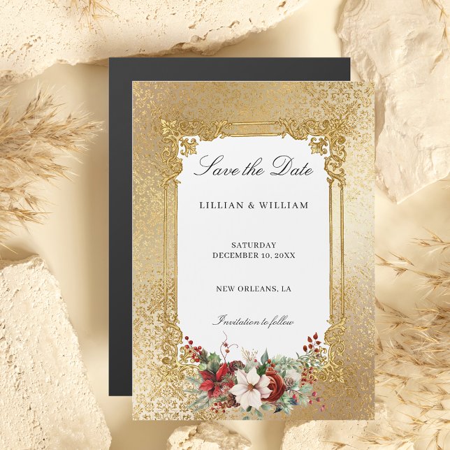 Golden Opulence Christmas Wedding Save the Date Magnetic Invitation (Creator Uploaded)