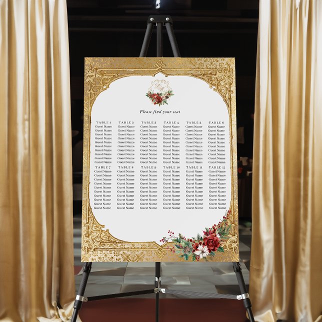 Golden Opulence Christmas Wedding Seating Chart Foam Board (Creator Uploaded)