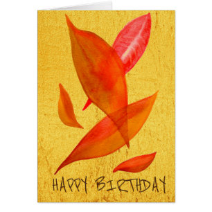 Golden Orange Autumn Fall leaf modern art Cards