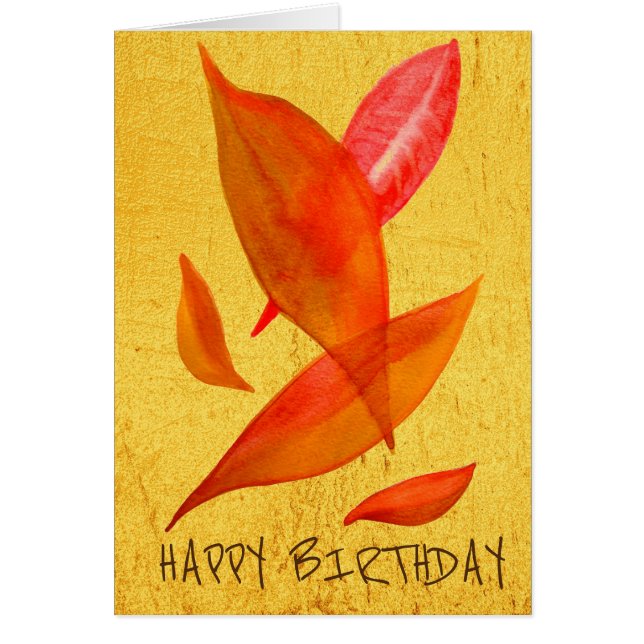 Golden Orange Autumn Fall leaf modern art Cards (Front)