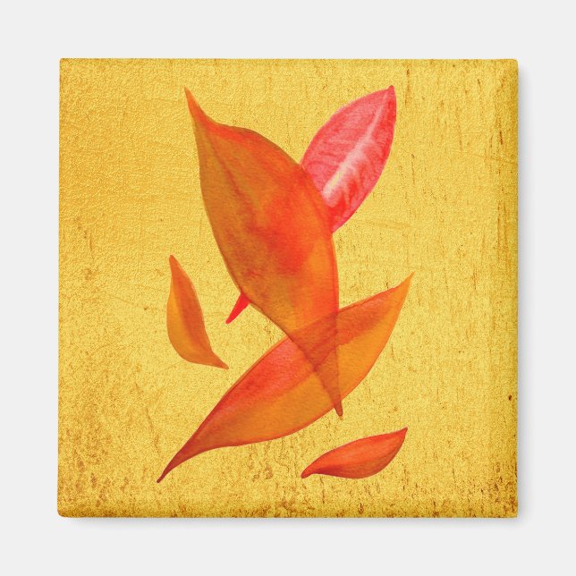 Golden Orange Autumn Fall leaf modern art Magnet (Front)