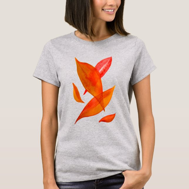 Golden Orange Autumn Fall leaf modern art T-Shirt (Front)