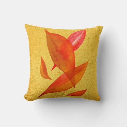 Golden Orange Autumn Fall leaf modern art Throw Pillow