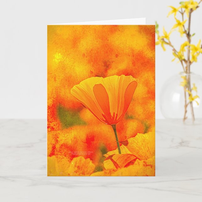 Golden Orange California Poppy "Land Of Orange" Card (Yellow Flower)