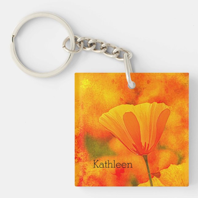 Golden Orange California Poppy "Land Of Orange" Keychain (Front)